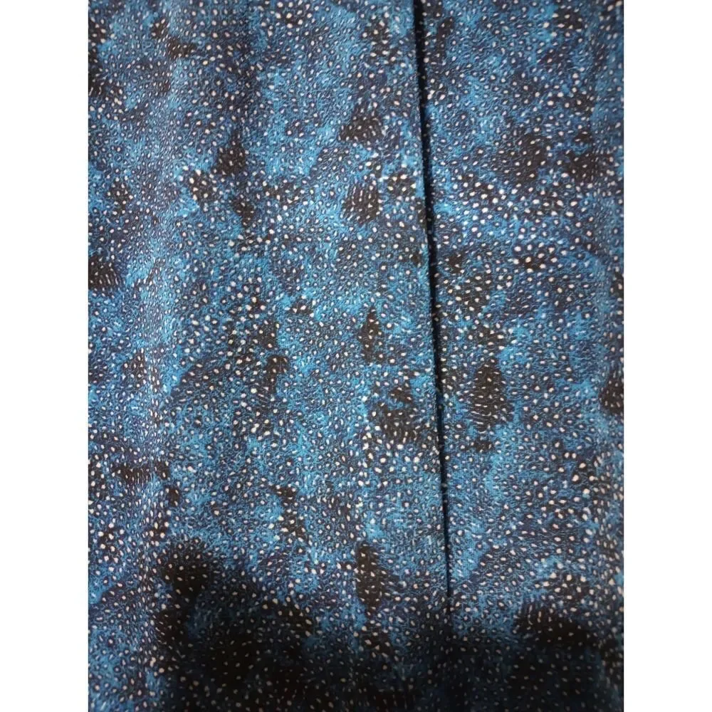 Michael‎ Kors Blue Black Abstract Dot Smocked Yoke Blouse Top Large